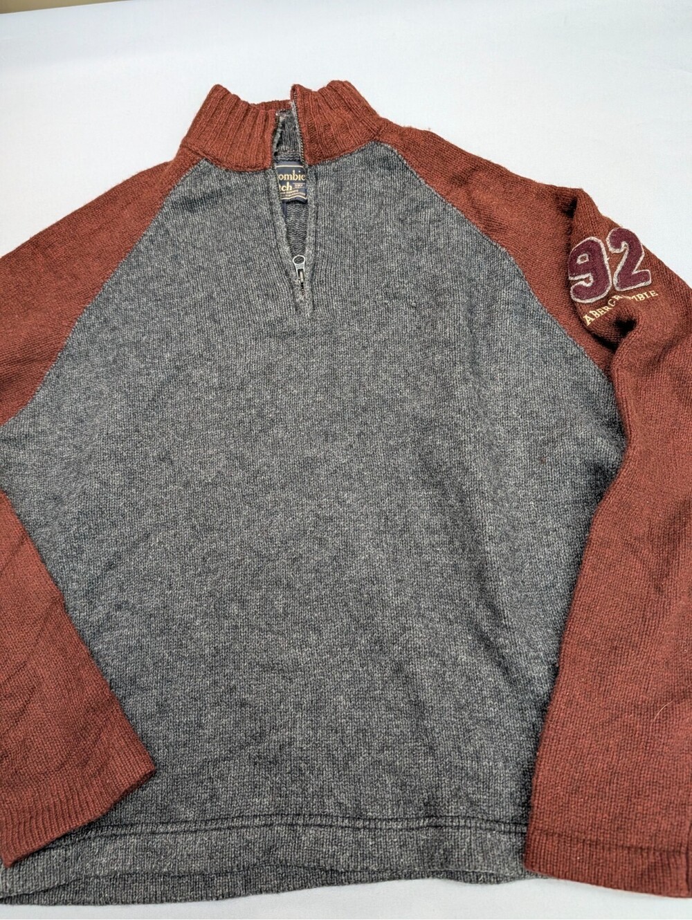 Abercrombie Wool Quarter Zip Sweater Mens L Gray Vintage